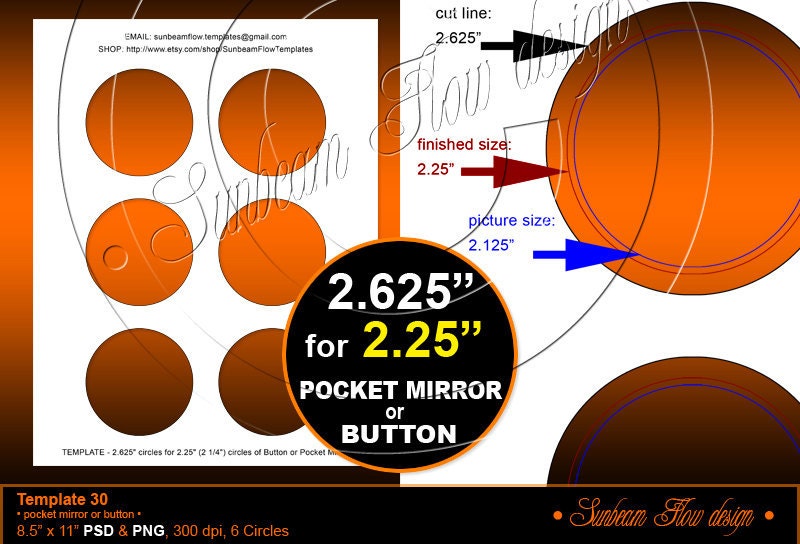 INSTANT DOWNLOAD - Pocket Mirror TEMPLATE 30: 2.625" circles for…