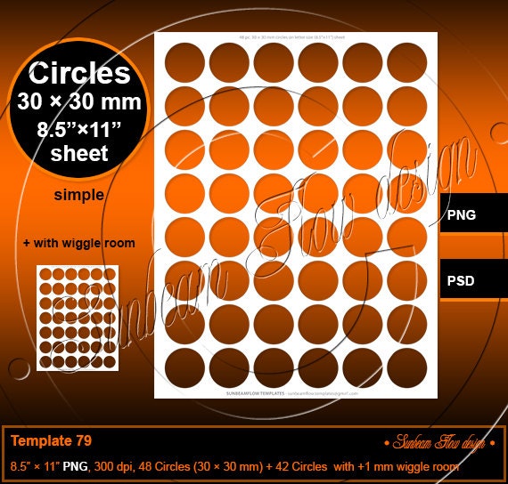 INSTANT DOWNLOAD - 30 mm Circles 79 TEMPLATE Printable Bottle cap Acc…