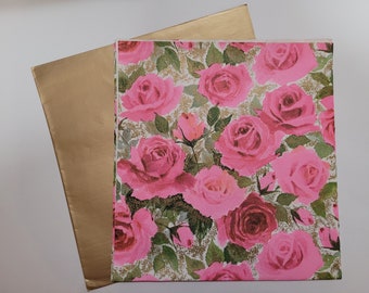 Vintage Curated Set Gift Wrap - Glory to the Rose  - Two Full sheets Wrapping Paper - Mid Century Rose - Used Sheet in excellent condition