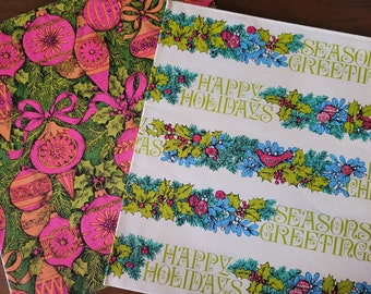 Vintage Wrapping Paper - Curated Set Christmas Gift Wrap - Seasons Greetings Ornaments - Two Full Sheets