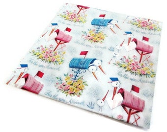 Vintage Wrapping Paper - Stork Greetings New Baby - One Sheet Ben Mont Gift Wrap - For the New Arrival