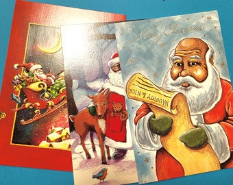 Set Vintage Black Santa Christmas Card Set - African American Christmas - 3 Cards and Envelopes - Black Americana 1990s