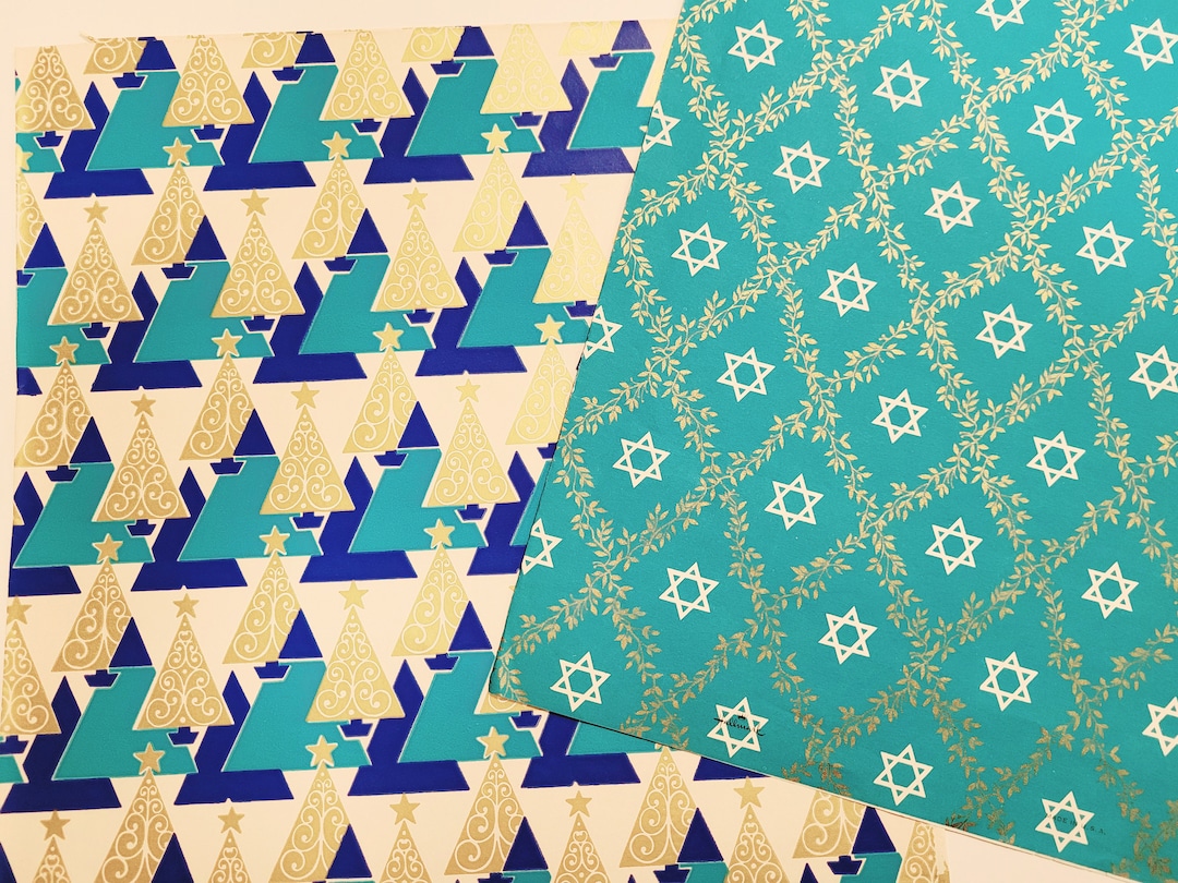 Curated Vintage Seasonal Wrapping Paper Full Sheet Blue Etsy