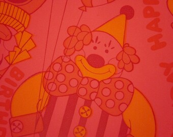 Vintage Wrapping Paper - Psychedelic Clowns - Happy Birthday