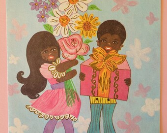 Vintage Card - Afro American - Children with Gifts - One Card with original Envelope - Cameo Greetings - Choice of birthday or get well soon