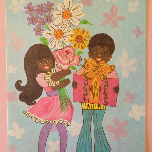 Vintage Card - Afro American - Children with Gifts - One Card with original Envelope - Cameo Greetings - Choice of birthday or get well soon