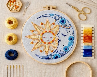 Sun & Moon Stickpackung - Beginner DIY Hoop Art, Celestial Pattern