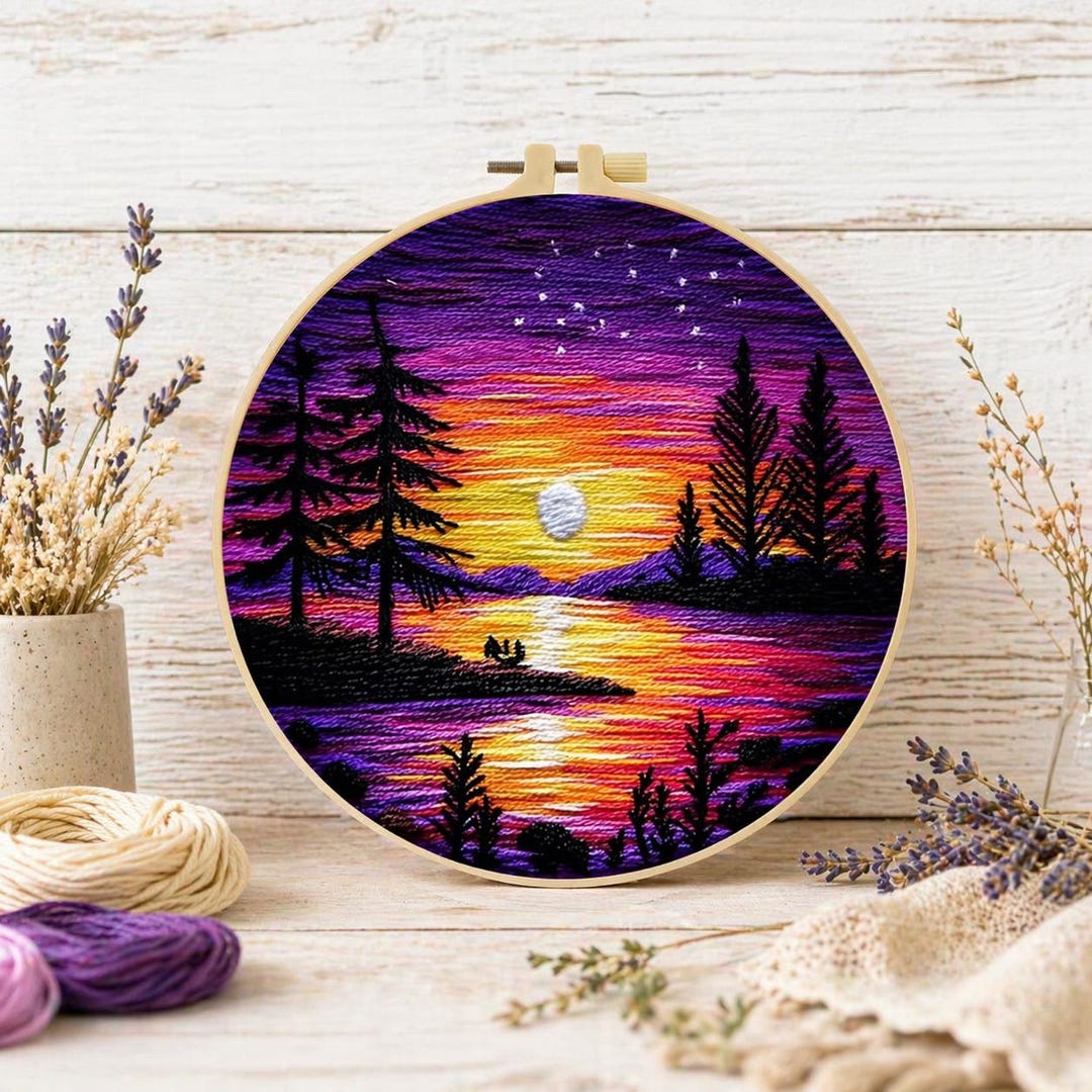DIY Embroidery Kit – Sunset Landscape Needlework Craft Kit for ...