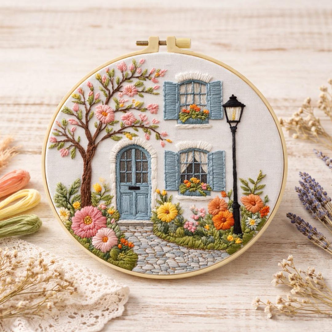 DIY Embroidery Kit – Provence Cottage Floral Hoop Art Craft Kit for ...