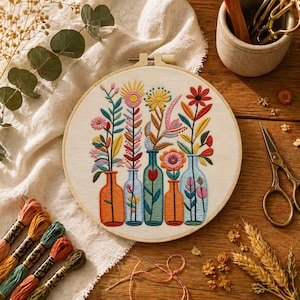 Kit de bordado DIY – Kit de manualidades con aro floral para principiantes, conjunto de costura hecho a mano