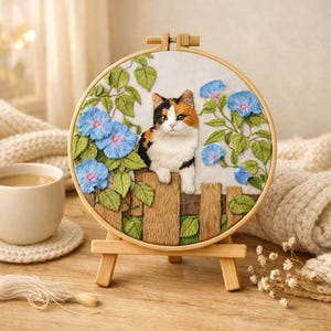 Beginner Embroidery Kit Cat Floral Hand Stitching