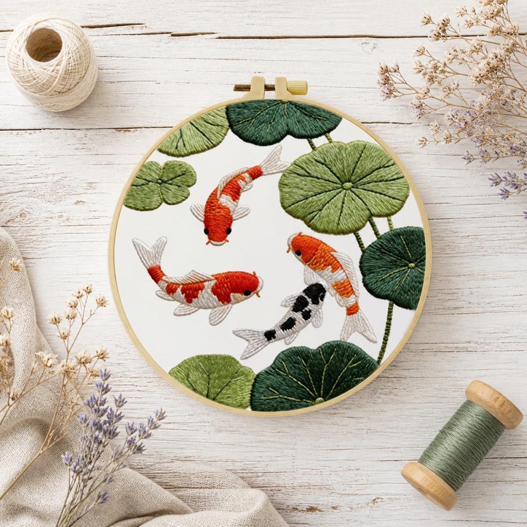DIY Koi Fish Embroidery Kit – Beginner Needlework Hoop Craft Decor - Etsy