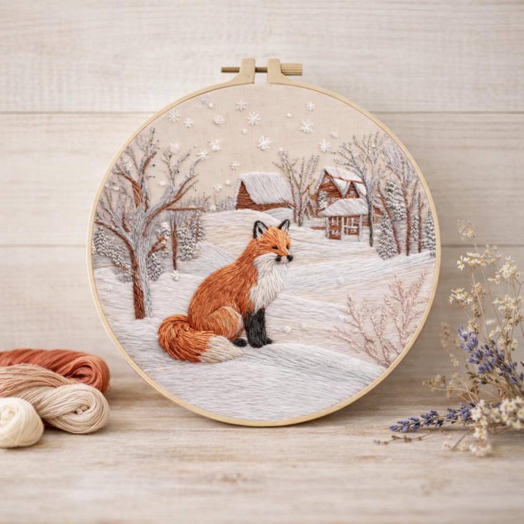Fox Embroidery Kit DIY Winter Landscape Needlework Kit for Beginners - Etsy