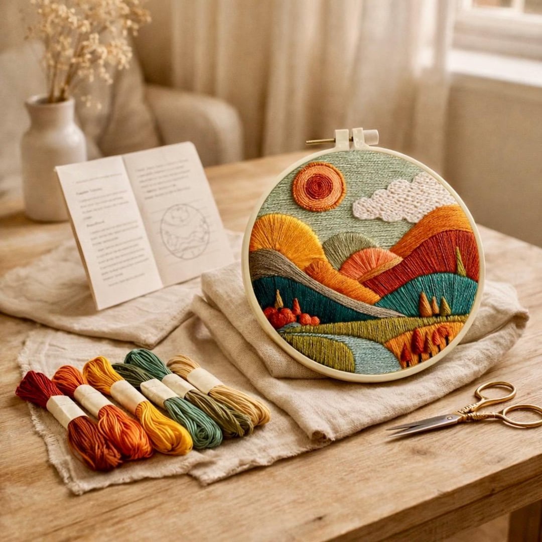 Sunset Landscape Embroidery Hoop Art | Hand Embroidered Wall Decor - Etsy