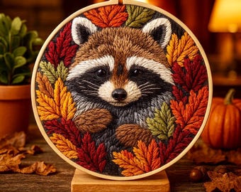 Raccoon Embroidery Kit – Beginner DIY Needlework, Woodland Animal