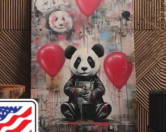 Panda with Red Balloons Pop Art, Cute Panda Street Art Graffiti Urban Animal Print