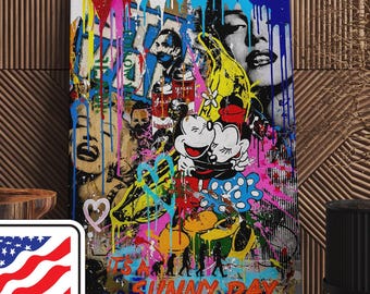 Mickey and Minnie Mouse Graffiti Pop Art Leinwand, Banksy Style Pop Art, Mickey Pop Art, Straßen Graffiti Wandkunst, Minnie Maus Poster