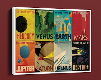 Space Travel Style Retro Vintage Canvas Print, Nasa Framed Wall Art, NASA Poster