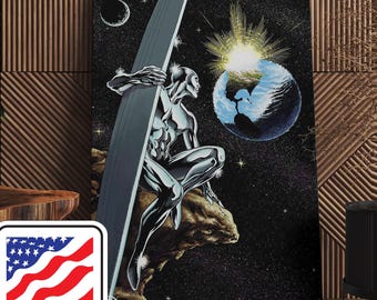 Poster da parete o poster opaco in tela con i fumetti dei Fantastici Quattro di Silver Surfer