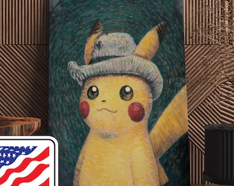 ゴッホ ピカチュウ イーブイ キャンバス、有名なアートワーク ポスター