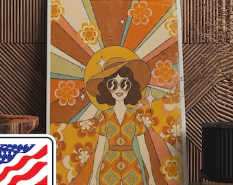 70er Jahre Blumen Frau Retro Blumen Kind Wohnkultur Leinwand Kunstdruck Oder Poster