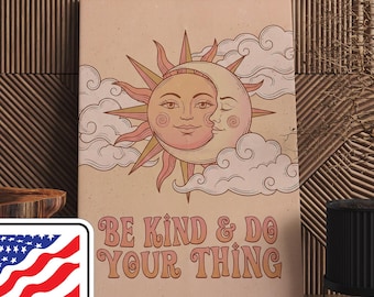 Mond und Sonne 70er Jahre Leinwanddruck oder Poster, Retro Home Wandkunst