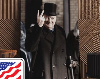 Winston Churchill Canvas Art, Iconic WWII Portrait Print, Vintage Photo Prime Minister Wall Decor