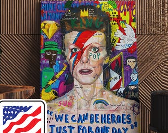 Banksy David Bowie Street Graffiti Pop Art Canvas, Banksy  Style Pop Art, David Bowie Pop Art , Street Graffiti Wall Art, David Bowie Poster