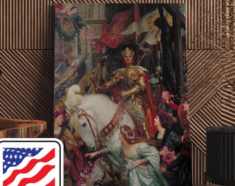Art mural sur toile encadré Frank Dicksee, les deux couronnes, affiche du musée d'art mural sur toile, affiche sur toile Frank Dicksee, couple amoureux d'art