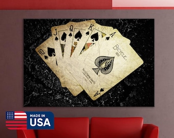 Imagen brillante de un lienzo de escalera real, arte mural de estilo moderno para sala de estar. Juego de lienzos de póker. Oficina moderna.