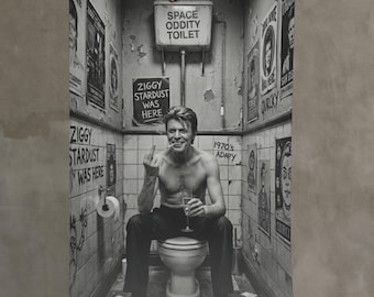 Lienzo decorativo de David Bowie Toilet Ziggy Stardust, divertido estampado de icono de dedo medio de rock and roll, decoración peculiar para la cueva del hombre.