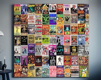 Pósteres retro de conciertos, collage de arte pop en lienzo, arte mural, decoración vintage para sala de música rock and roll, impresión multipanel