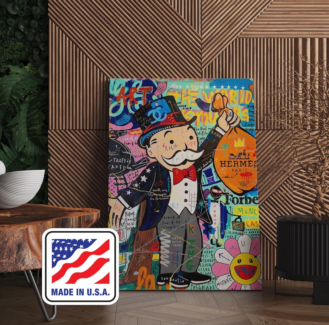 Graffiti Pop Art Monopoly Man Fashion Unique Modern Painting, Framed ...