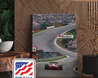Art mural sur toile Ayrton Senna Belgique Spa Formule 1 GP, impression d'affiches roulées sur toile, art mural sur toile Mclaren F1, idée cadeau sport automobile
