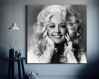 Dolly Parton  Smile Pose, Black and White Famous Iconic Country Music Singer Poster, Retro Vintage Photography Canvas,