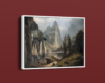 スターウォーズ AT-AT キャンバスプリント、スターウォーズの風景画、リサイクルショップのアート、大きな壁アート、スターウォーズのギフト、スターウォーズのアート