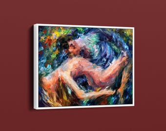 感情の海 キャンバスプリント - 官能的な裸のカップルの絵画、バレンタインギフト、寝室の装飾、恋人たちのアートのためのロマンチックな壁アート