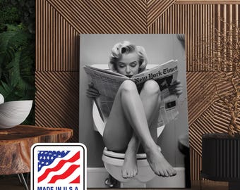 Lienzo decorativo de Marilyn Monroe leyendo el periódico en el baño, fotografía clásica de Hollywood, póster retro.
