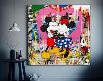 Banksy Graffiti Lustige Micky Maus Leinwand Kunstdruck, Luxus Gemälde Mode Cartoon Geburtstag Weihnachten Geschenk Bilder Wohndekor