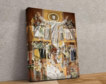 Jesus Touchdown Canvas Wall Art,Touchdown Jesus Poster Print Art Notre Dame College Football Man Cave Fighting Irish Bar Dorm Room Gift