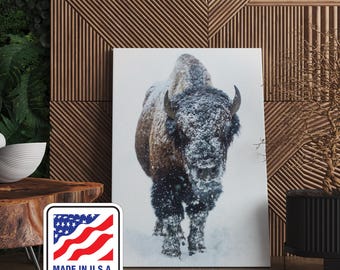 American Buffalo in Snow Original Canvas Art - Bison Canvas Print Wall Art - Buffalo Home & Office Decor for Nature Lovers