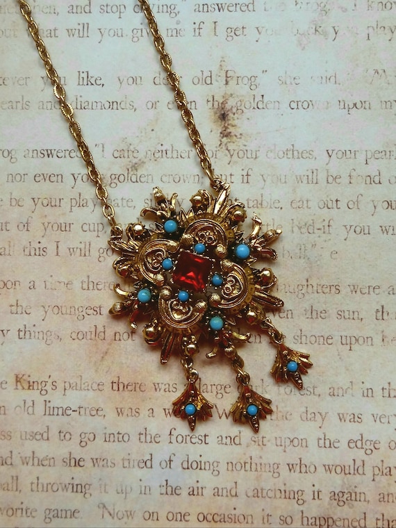 Rhinestone Quatrefoil Clover Necklace Renaissance Jewelry