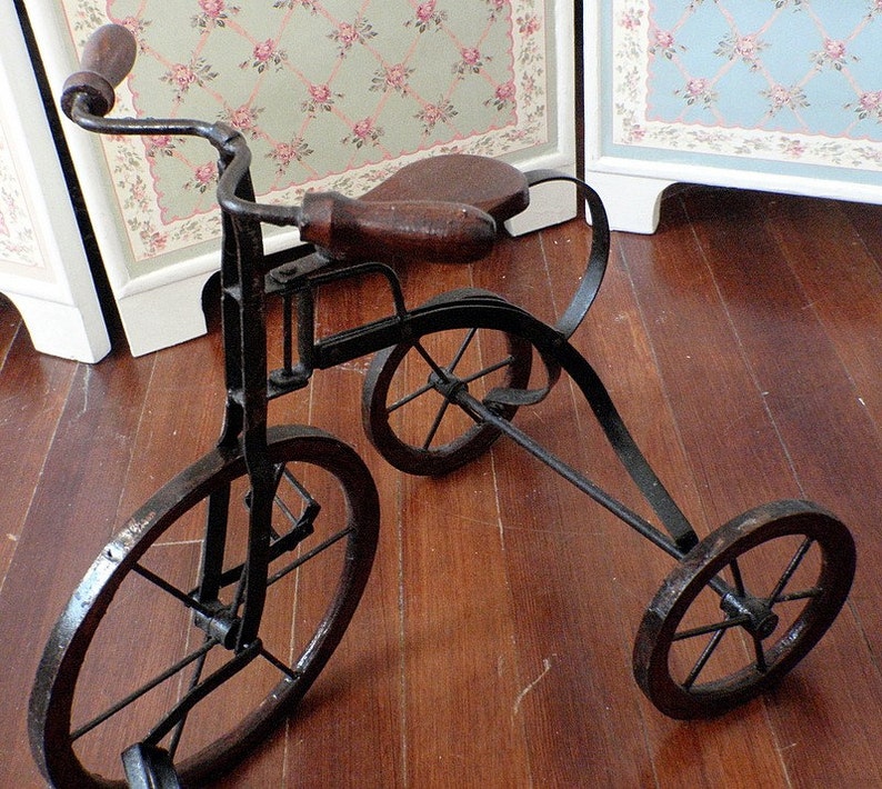 Vintage Wooden Toy Tricycle Antique Doll Replica Decor Etsy