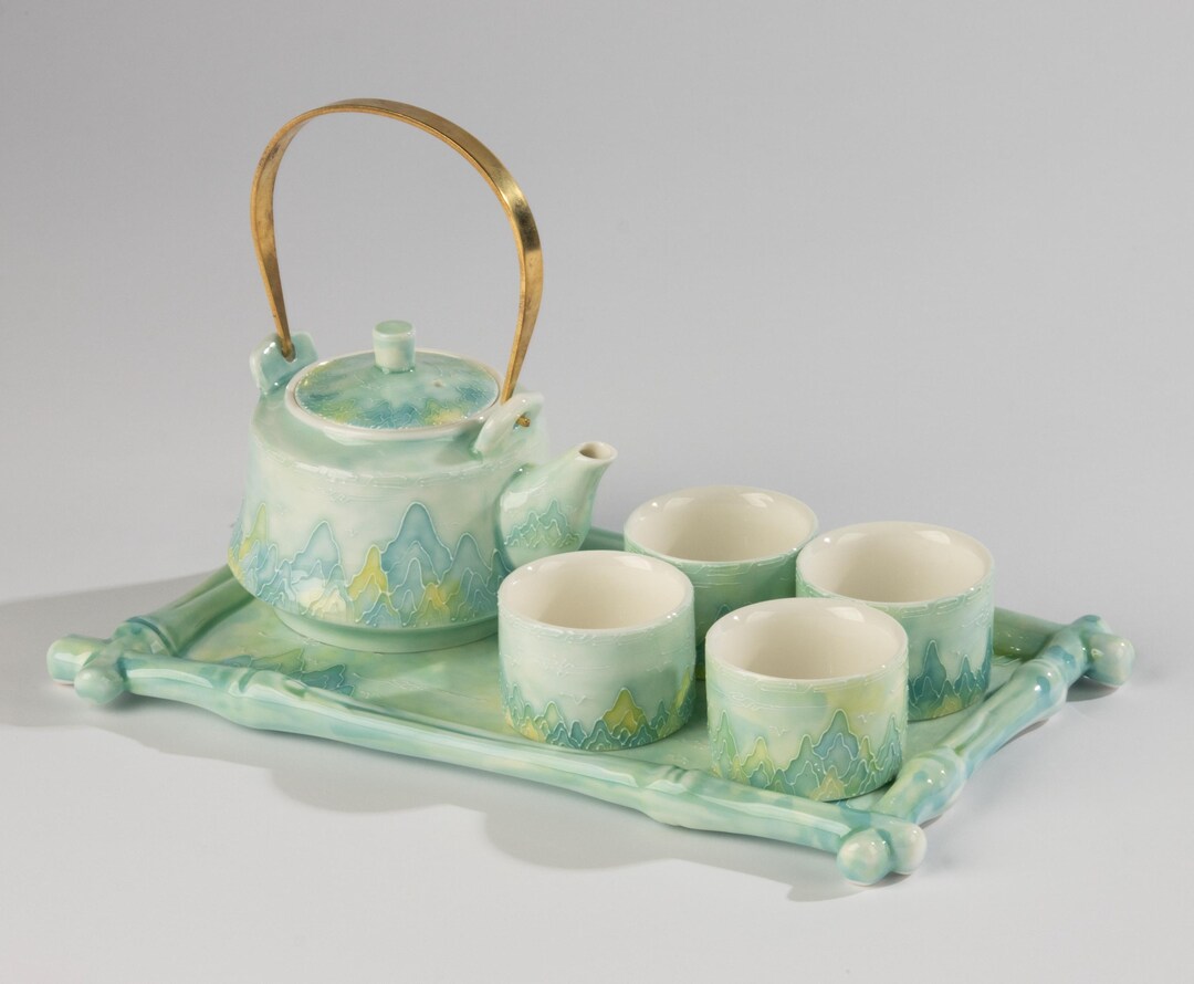Southern Tea Set Traditional Porcelain Tea Set - Serene Landscape - Handmade Enamel ...