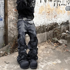 パンツ black boots cut flare denim opium y2k Opium Flared Jeans - Etsy Canada
