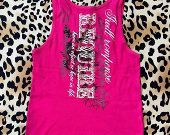 Vintage Semantic Design Japanese Brand Punk Gothic Graphic Pink Tank Top size L