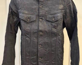 Vintage Japanese Brand Waxed Denim Women's Button Up Black Jacket size M