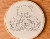Bear Family Embroidery Pattern PDF | Cute Teddy Bear Design | Nursery Hand Embroidery | Step-by-Step Guide | Printable Embroidery Art