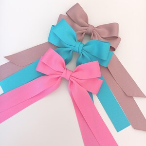 Willow Long Tail Bows - Classic Grosgrain Ribbon Hair Clip with Streamers - Choose Your Color