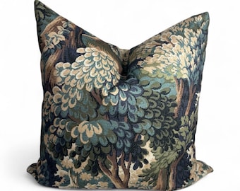 Vintage Woodland Tapestry Pillow Cover: Botanical Forest Cushion
